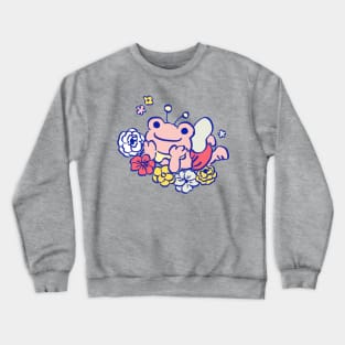 cute kawaii pastel pink pickles the frog fairy happy in bed of flowers Crewneck Sweatshirt